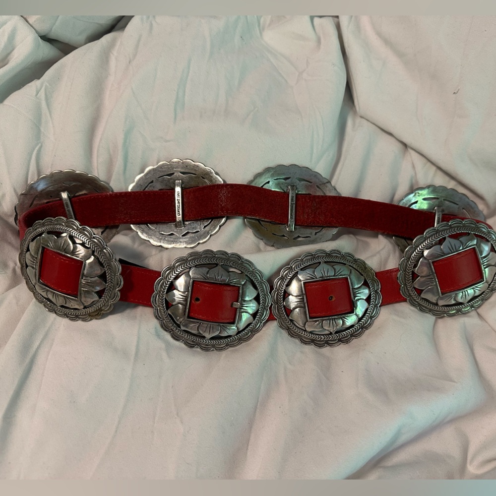 VTG Vintage 1993 Brighton Sunflower Concho Concha Leather Belt Sized M